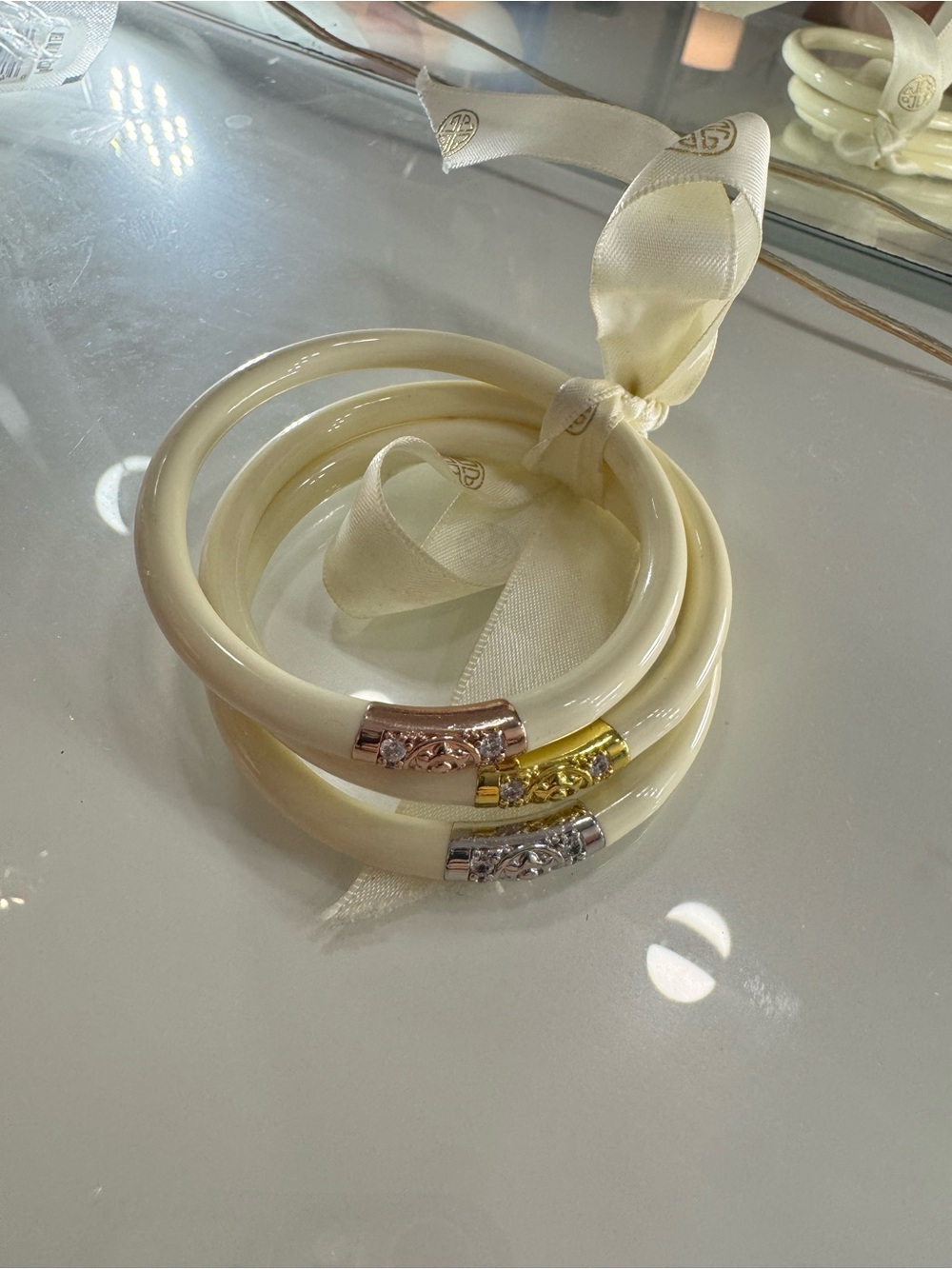 Ivory Triple Bangle Set with Mixed Metal Accents